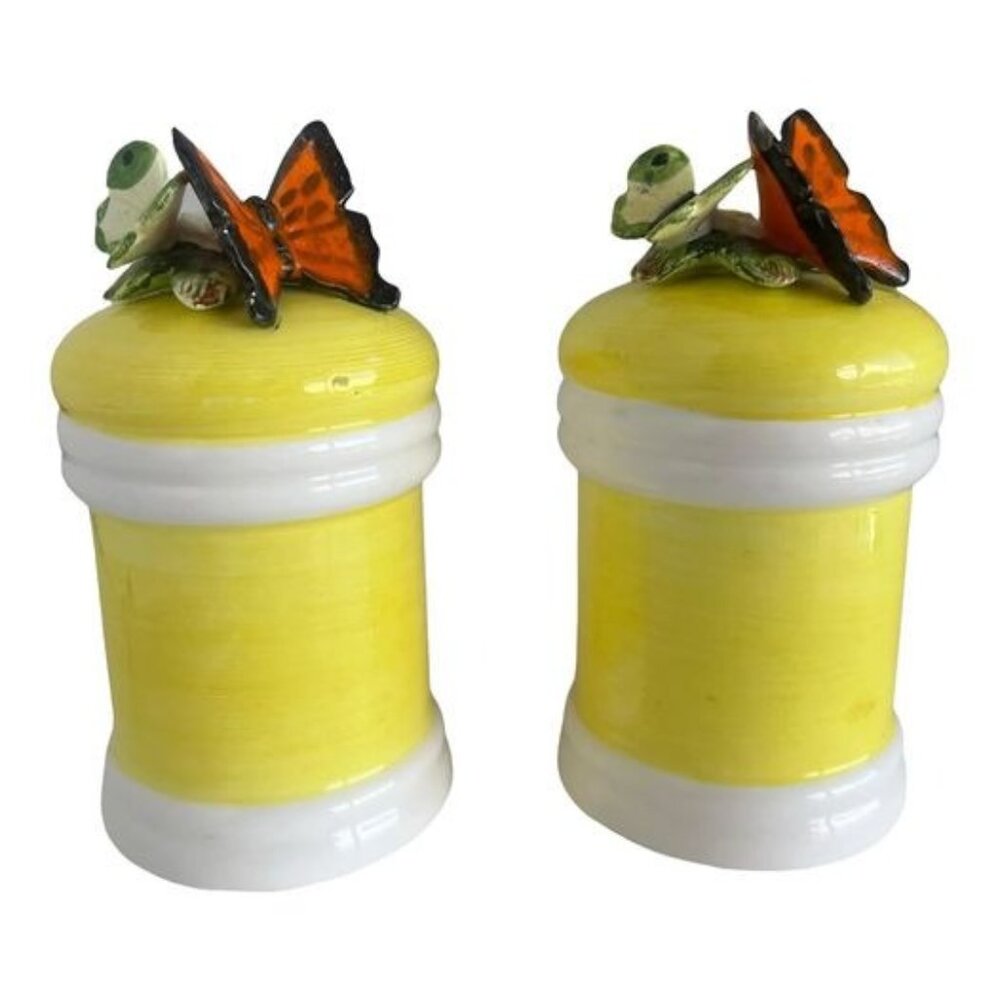 1960s Mid-Century Country Casual Butterfly Yellow Salt & Pepper Shakers Pair